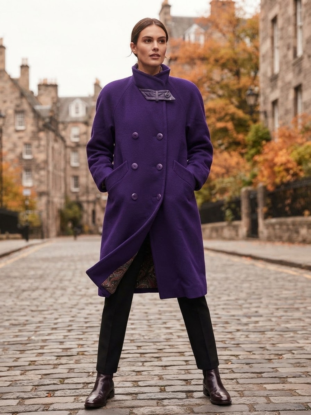 Vintage London Fog Royal Purple 100% Virgin Wool Coat Size 14-M Paisley Lining